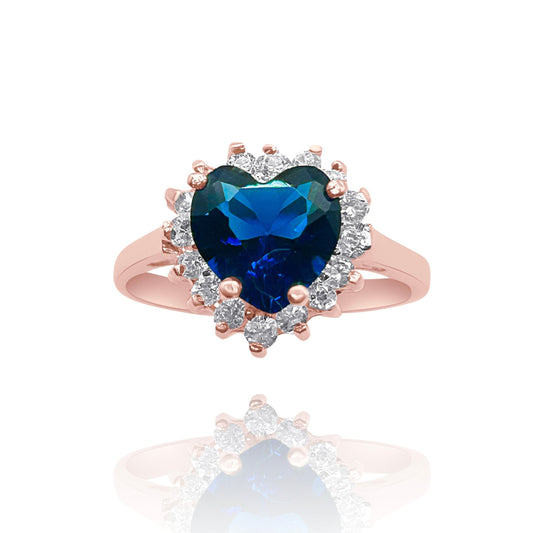 Anillo Serena en oro rosa 18k con circonia azul rey inspirado en Sailor M.