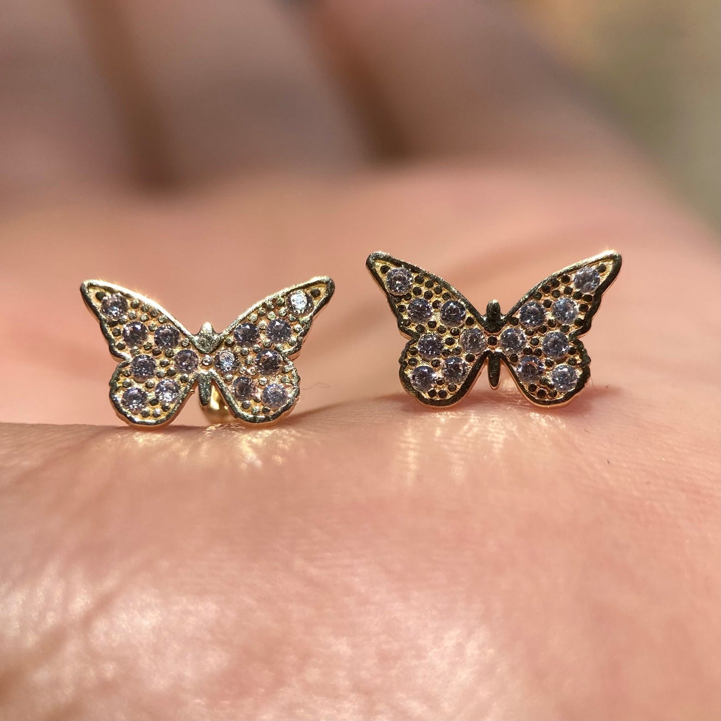 10k yellow gold pavé butterfly brooches with zircons Code: 14273 7mm