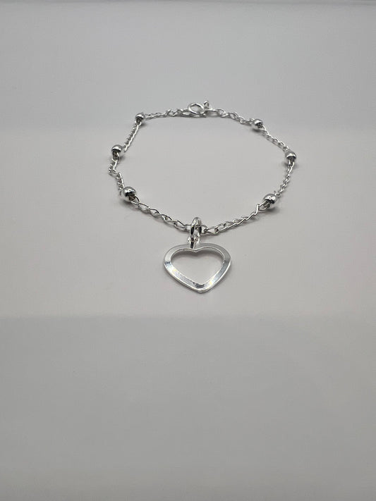 Pulsera Unisex de Plata .925 Con Colgante de corazón y bolitas 1mm 1.3gr 18cm