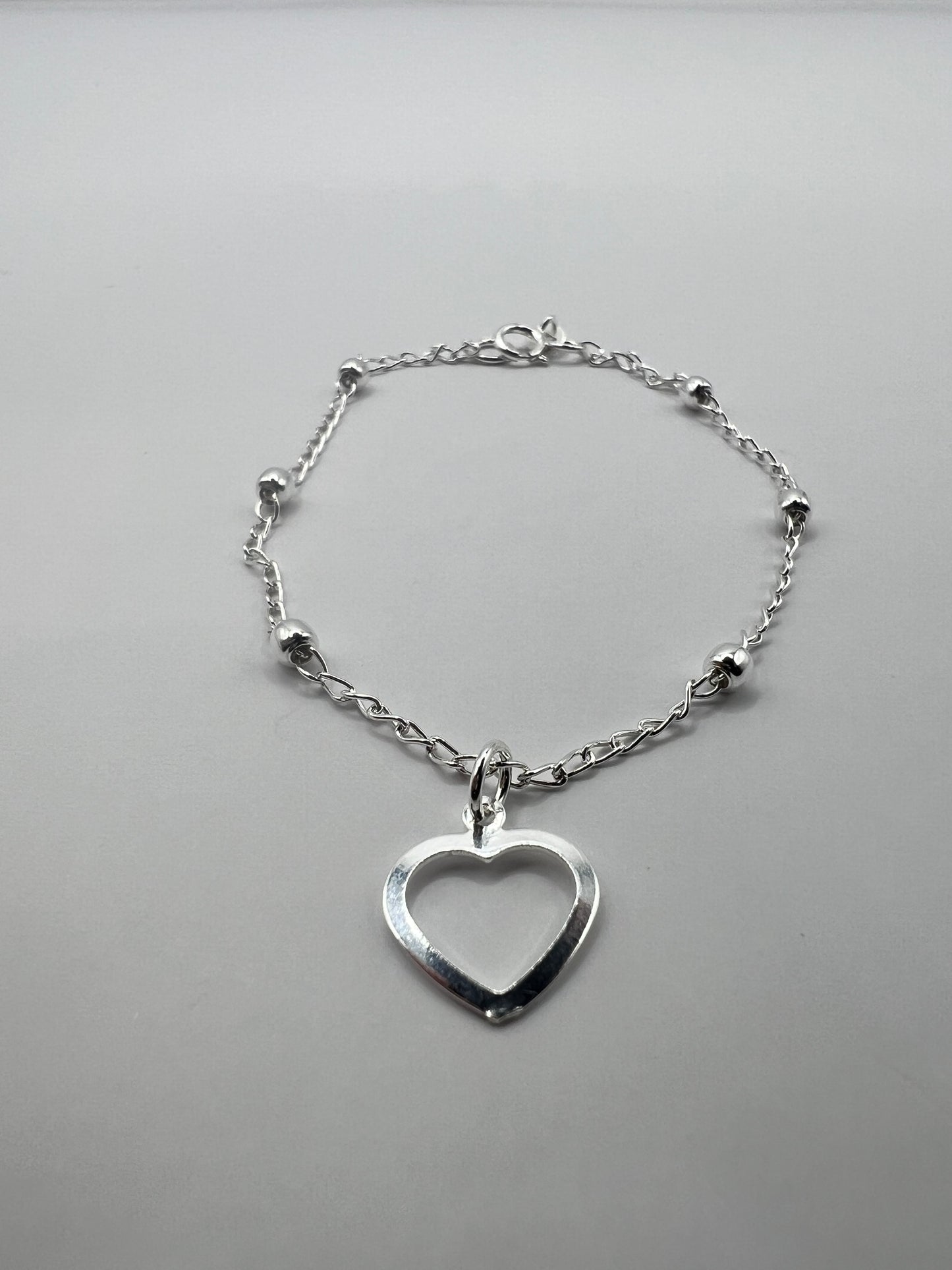 Pulsera Unisex de Plata .925 con colgante de corazón y bolitas 1mm 1.7gr 18cm