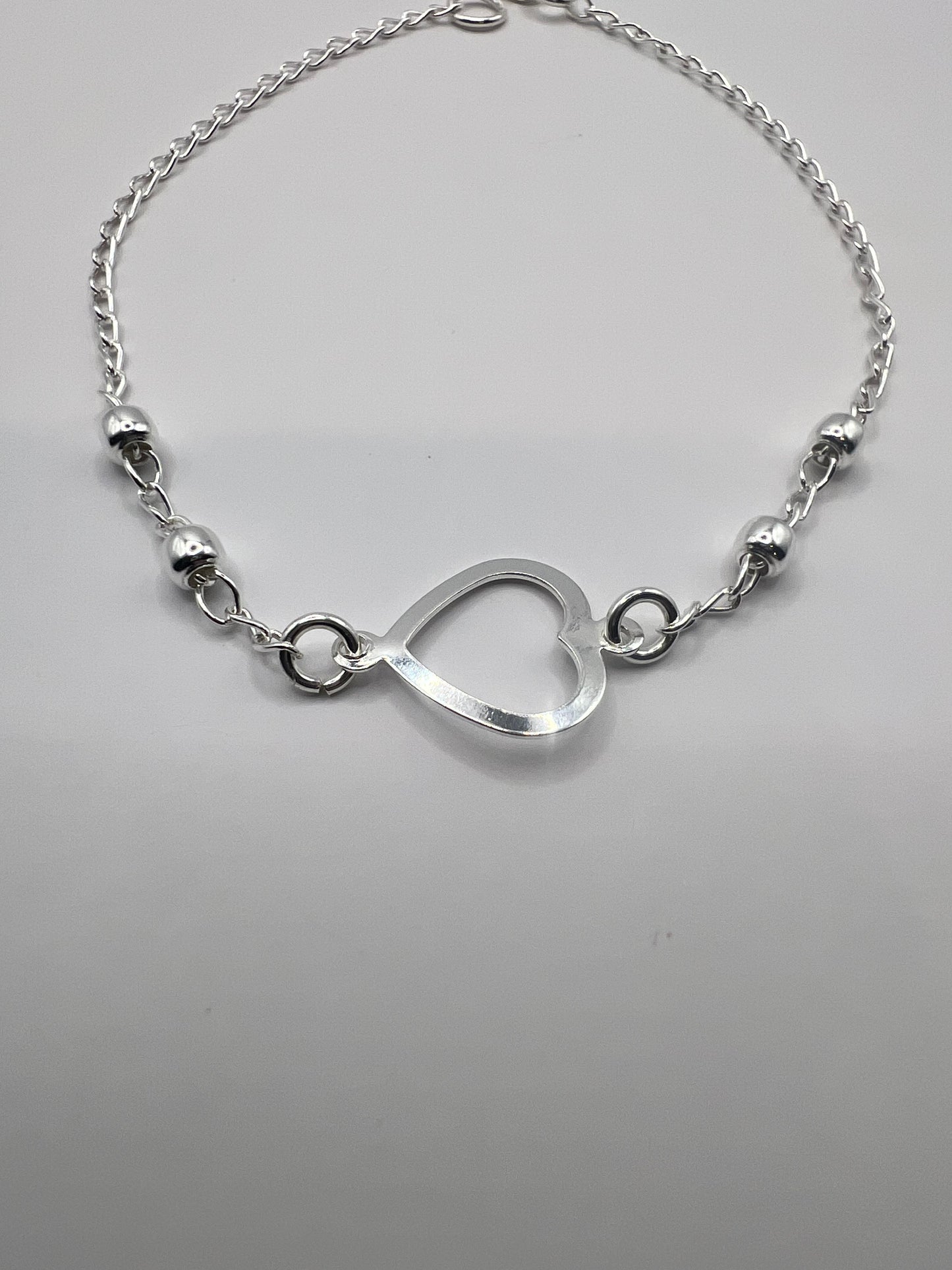 Pulsera Unisex de Plata .925 con colgantes de corazón y bolitas 1mm 1.4gr 19cm