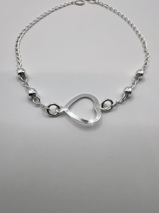 Pulsera Unisex de Plata .925 con colgantes de corazón y bolitas 1mm 1.4gr 19cm