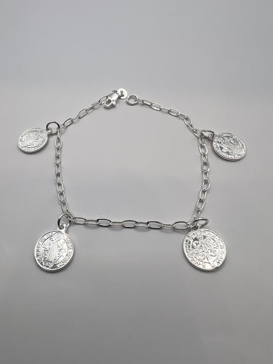 Pulsera Unisex de Plata .925 con Colgante de San Benito 1mm 5.3gr 18cm