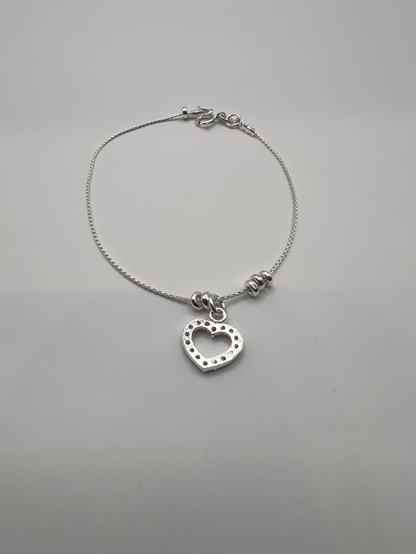 Pulsera Unisex de Plata .925 con Colgante de corazón 0.9mm 2gr 19cm