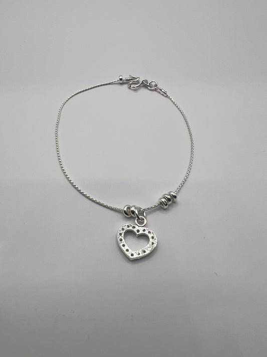 Pulsera Unisex de Plata .925 con Colgante de corazón 0.9mm 2gr 19cm