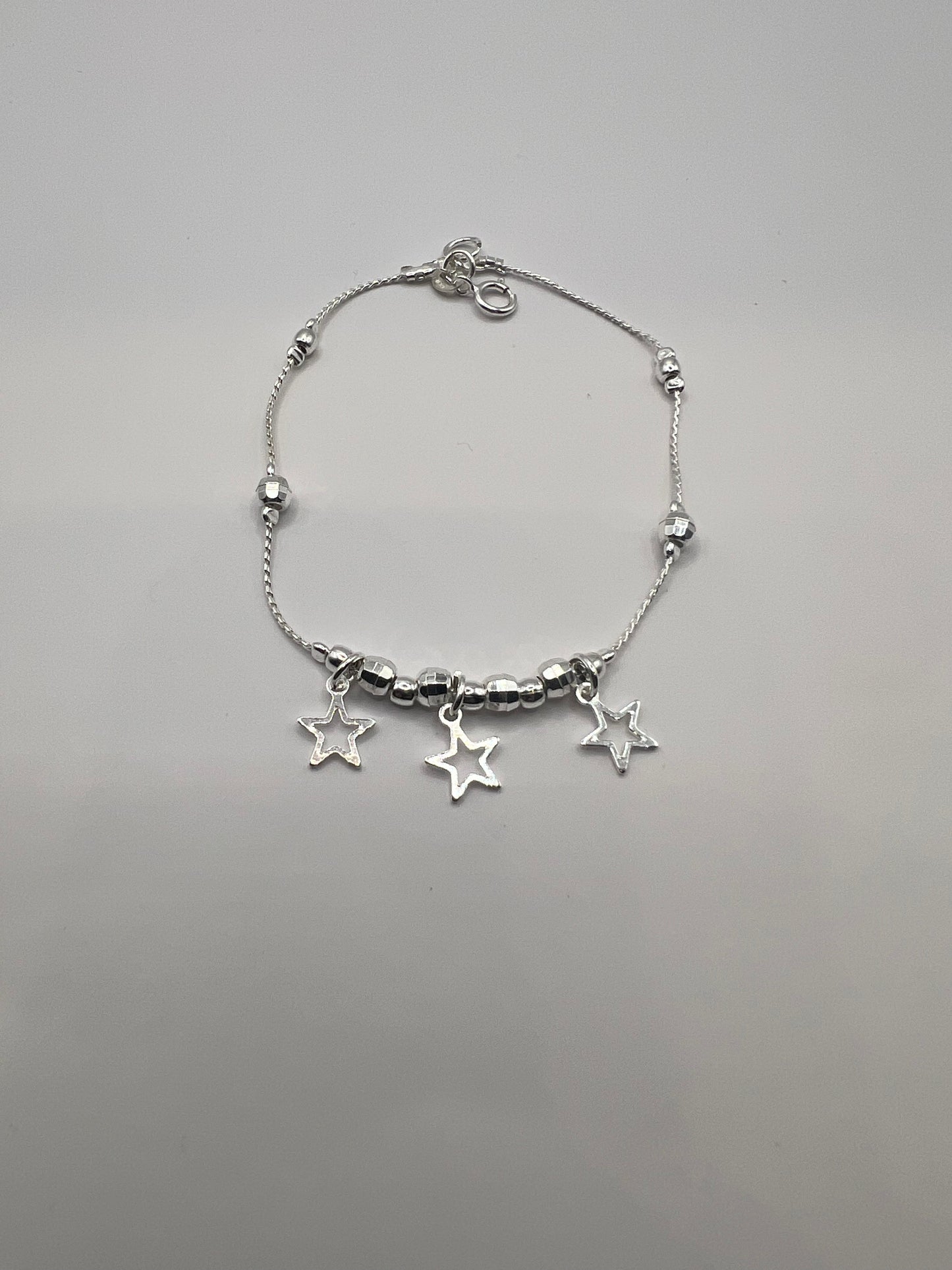 Pulsera Unisex de Plata .925 con Colgante de bolitas y estrellas  0.9mm 2.9gr 19cm