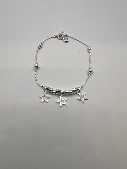 Pulsera Unisex de Plata .925 con Colgante de bolitas y estrellas  0.9mm 2.9gr 19cm