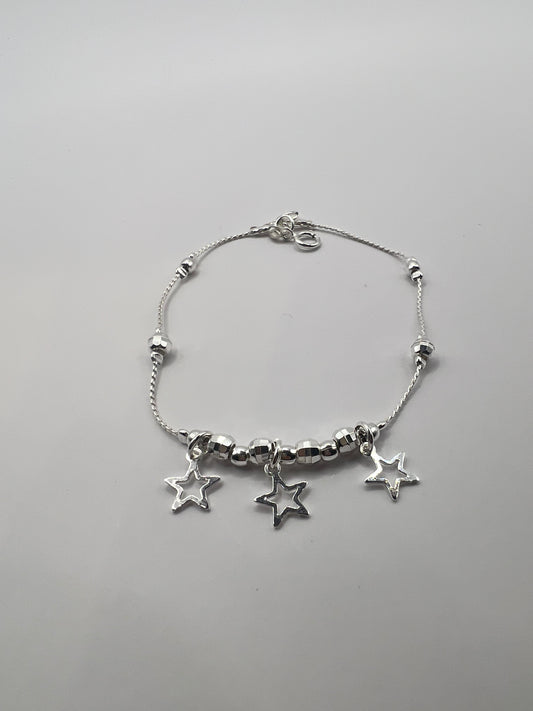 Pulsera Unisex de Plata .925 con Colgante de bolitas y estrellas  0.9mm 2.9gr 19cm