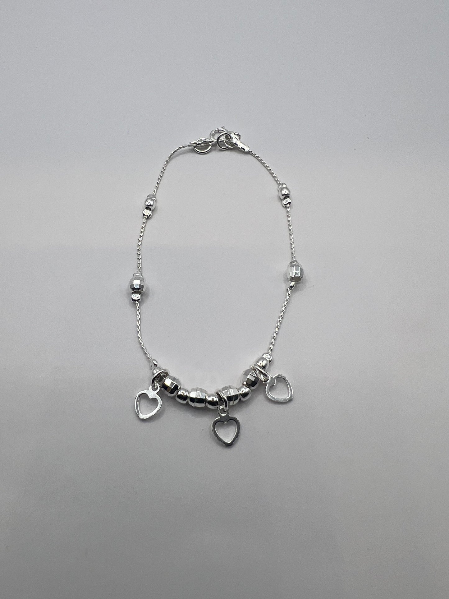 Pulsera Unisex de Plata .925 con Colgante de bolitas y corazones 0.9mm 2.7gr 18.5cm