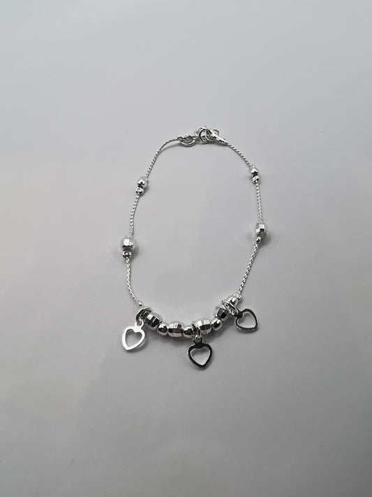 Pulsera Unisex de Plata .925 con Colgante de bolitas y corazones 0.9mm 2.7gr 18.5cm