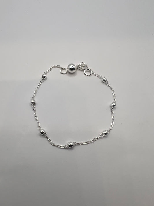 Pulsera Unisex de Plata .925 con Colgante de bolitas 1.5mm 1.6gr 18.5cm