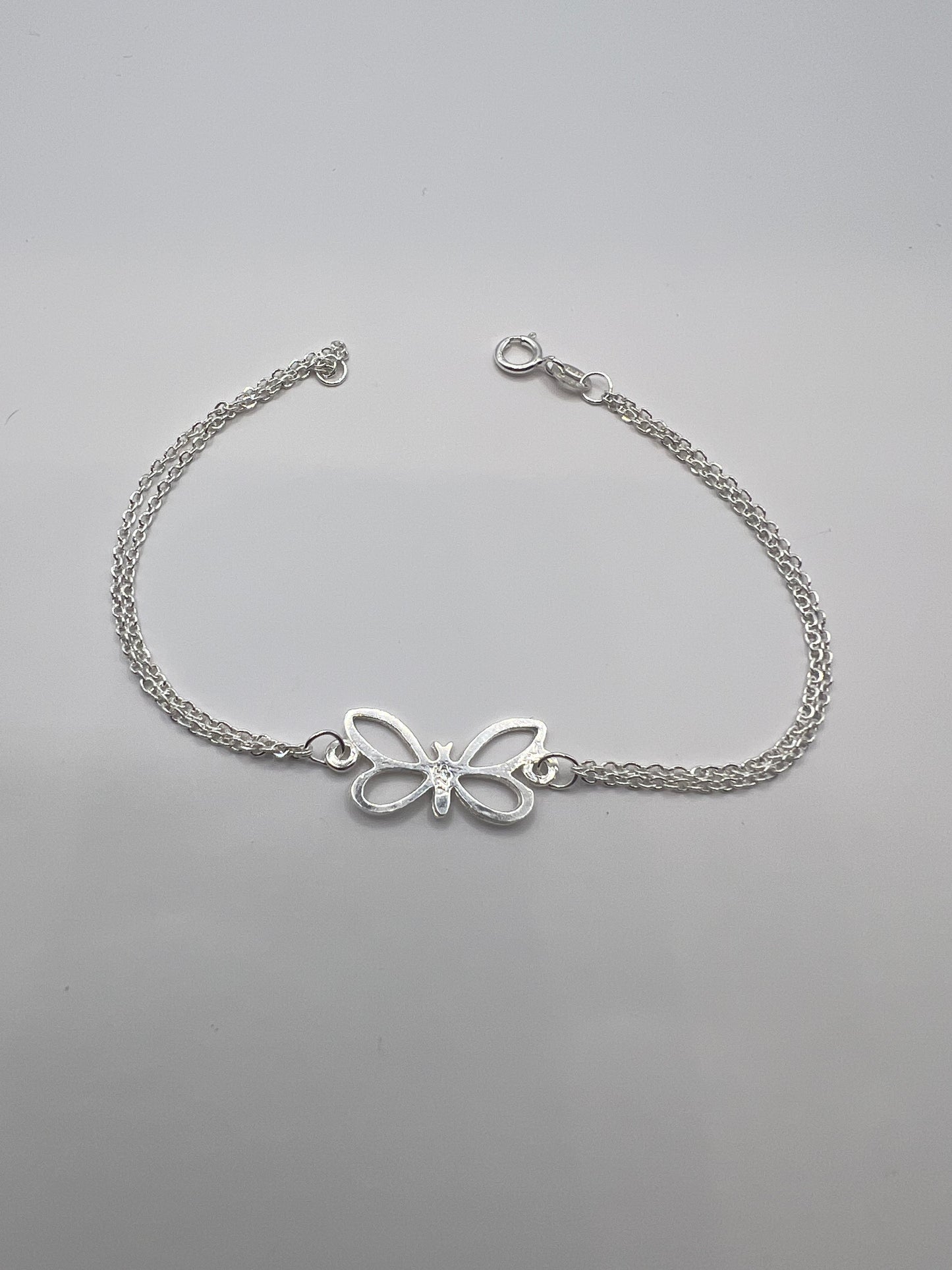 Pulsera Unisex de Plata .925 con Colgante de mariposa 1.5mm 2gr 18.5cm