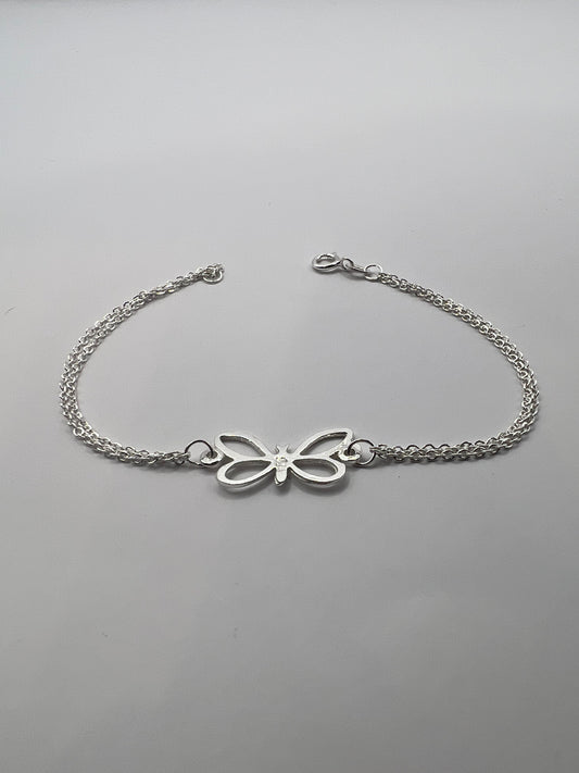 Pulsera Unisex de Plata .925 con Colgante de mariposa 1.5mm 2gr 18.5cm