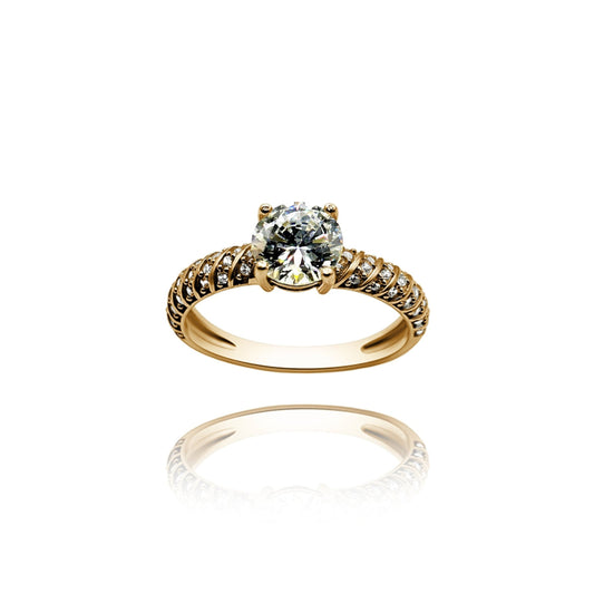 10k yellow gold ring with round zirconia Code: MAN315