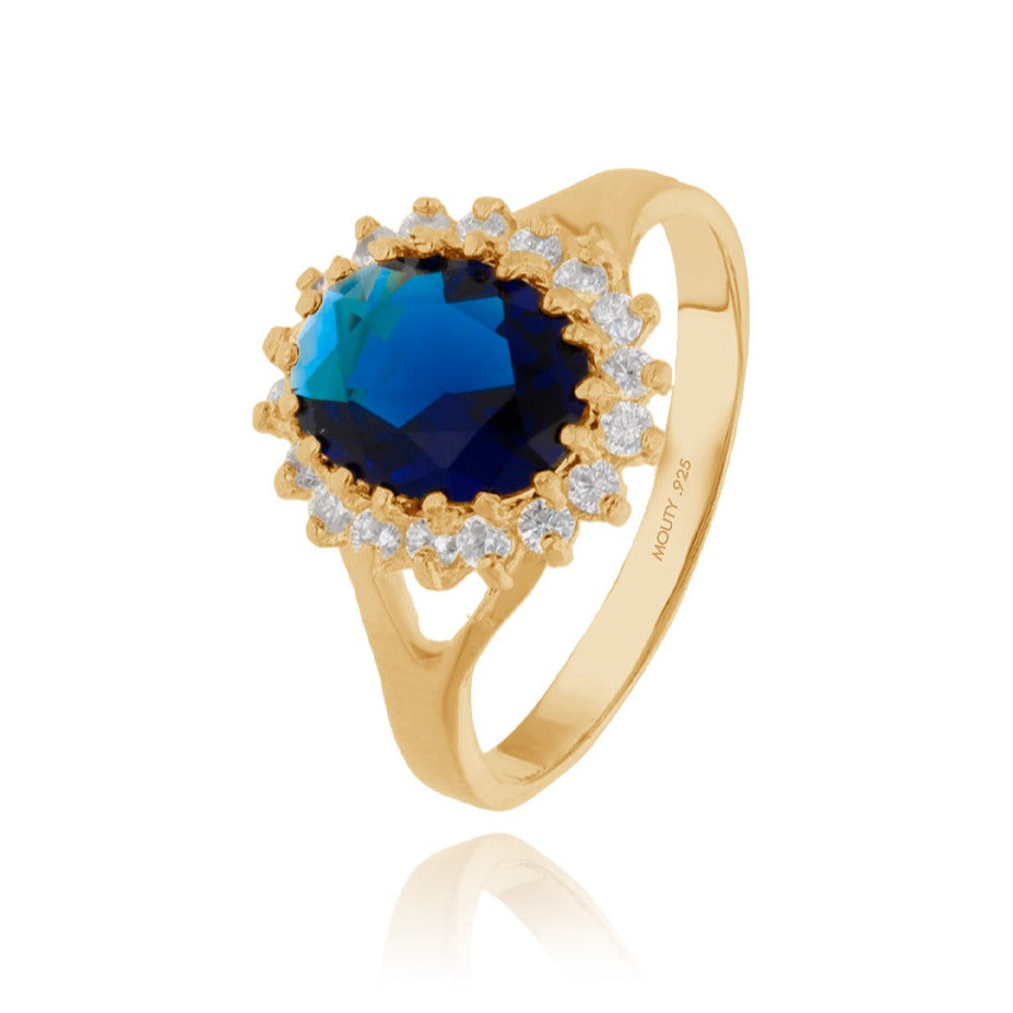 Renata ring in silver with yellow gold plating with blue zirconia (Lady Di)