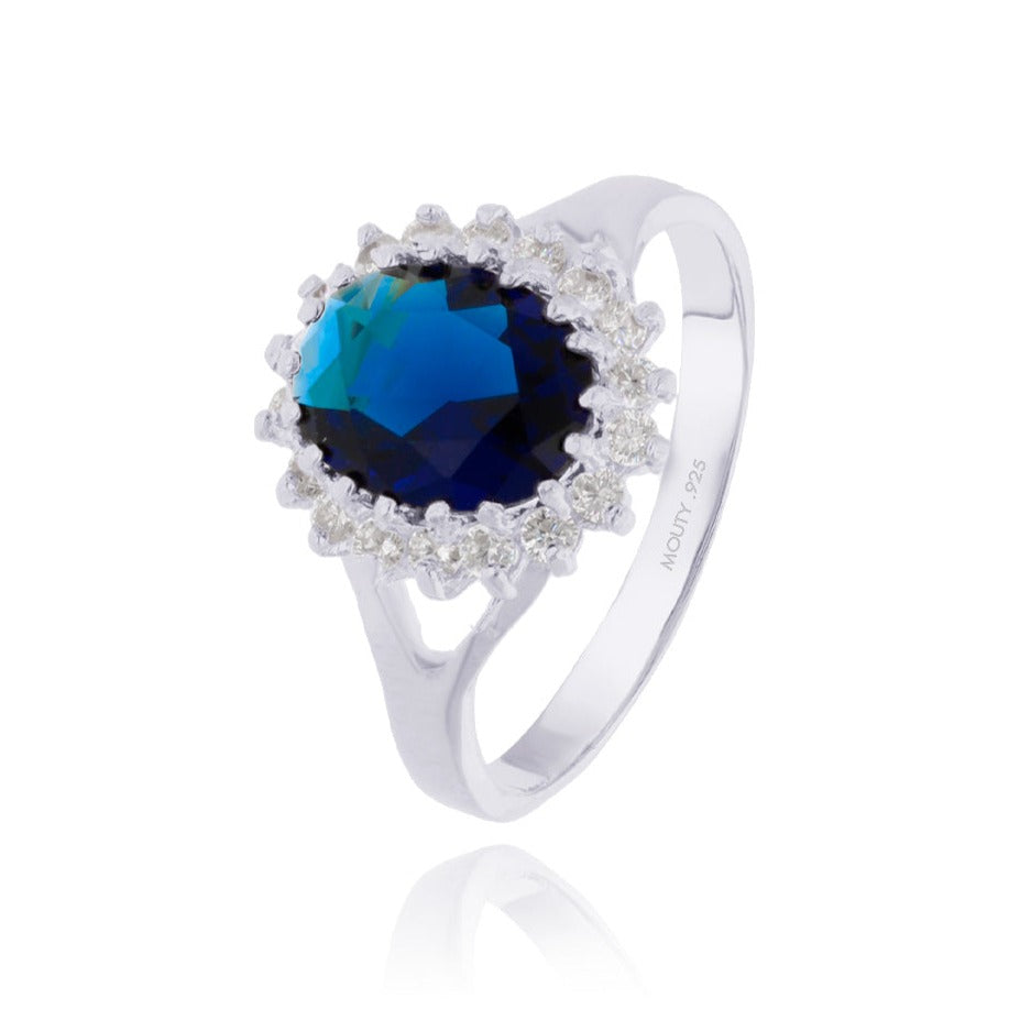 Anillo Renata en plata con circonia azul (Lady Di)