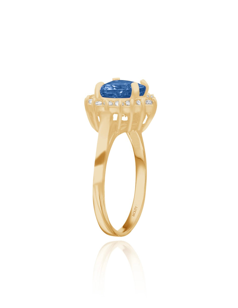 Anillo Serena en oro amarillo 10k con circonia azul rey inspirado en Sailor M.