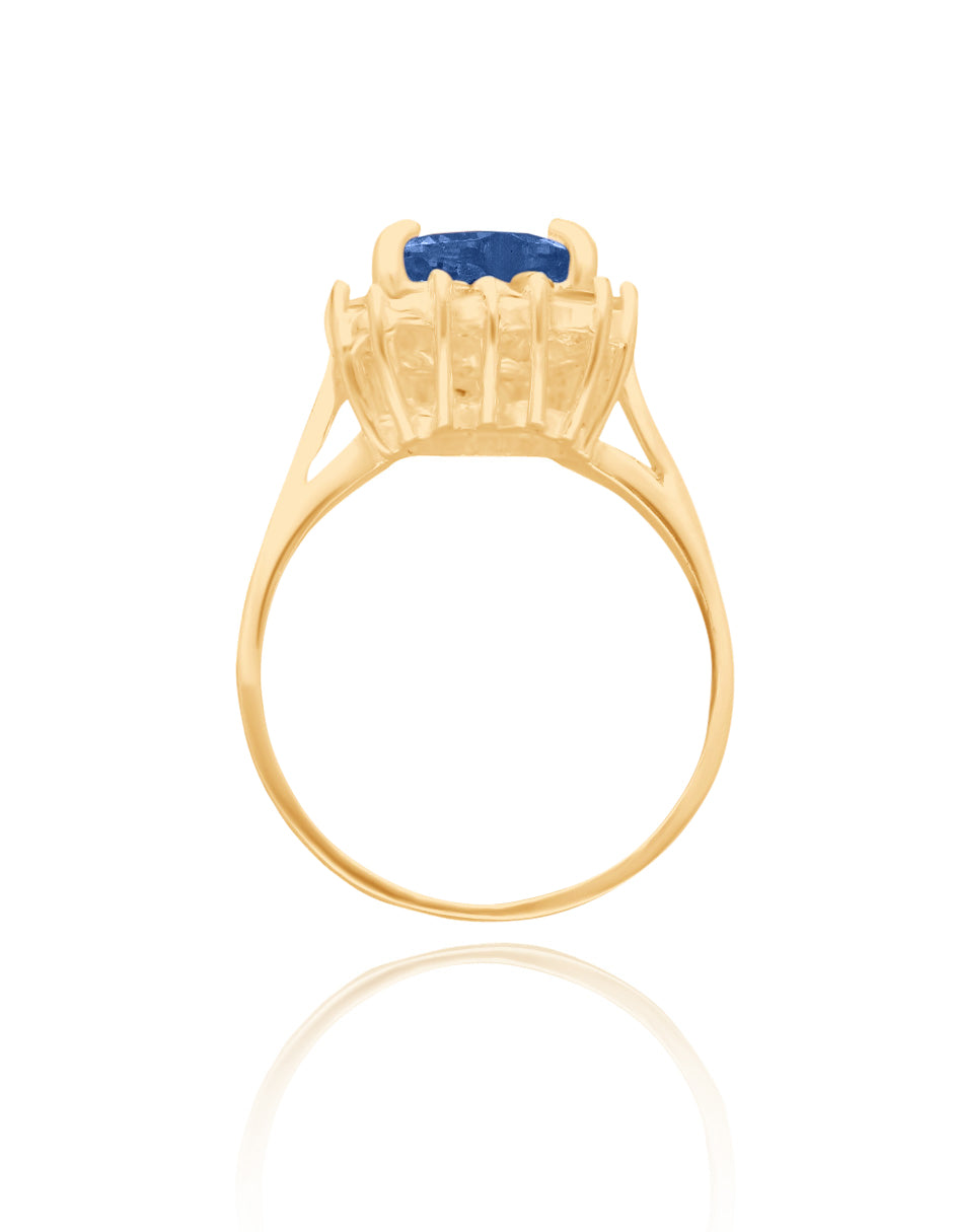 Anillo Serena en oro amarillo 10k con circonia azul rey inspirado en Sailor M.