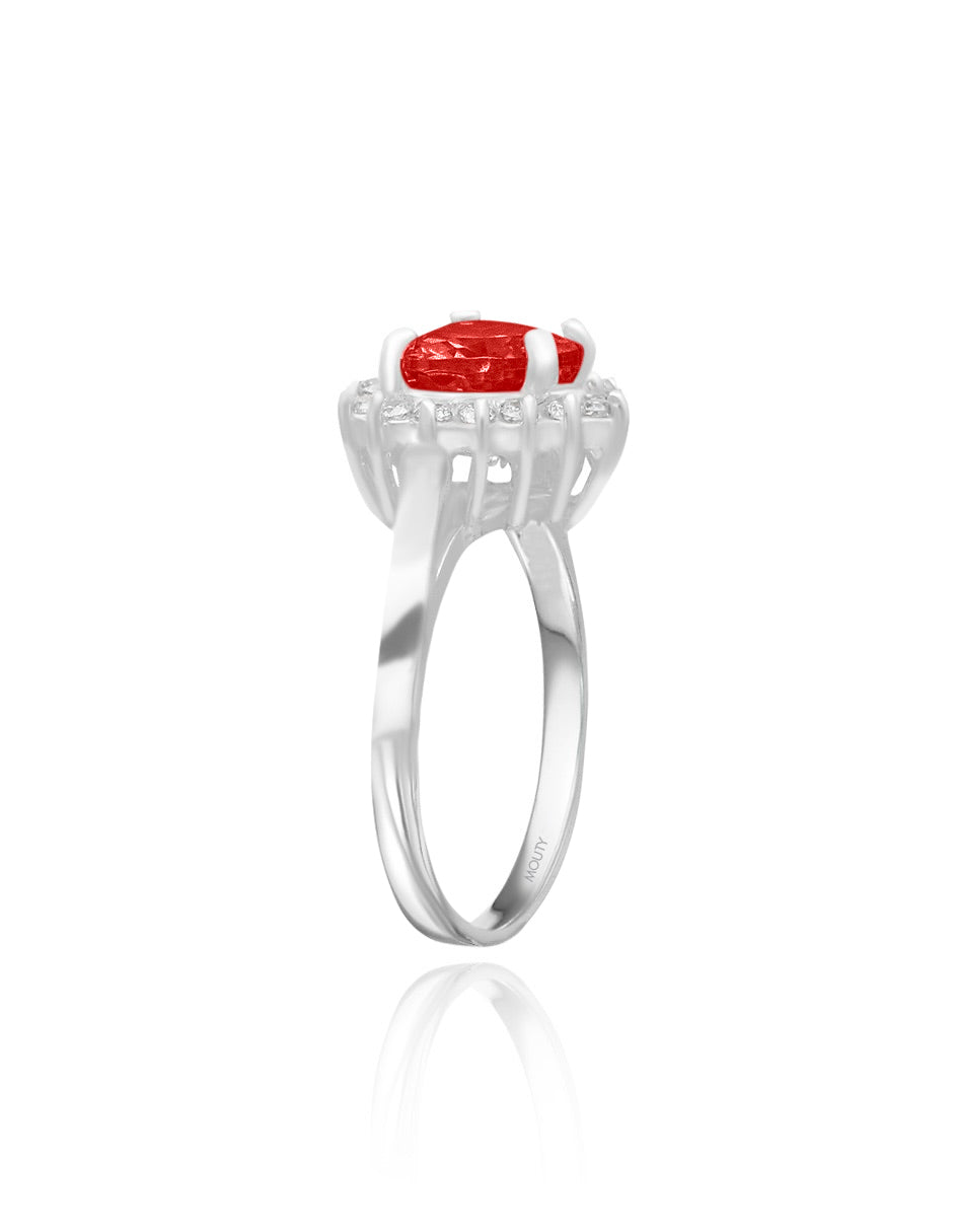 Anillo Serena en oro blanco 14k con circonia roja inspirado en Sailor M.