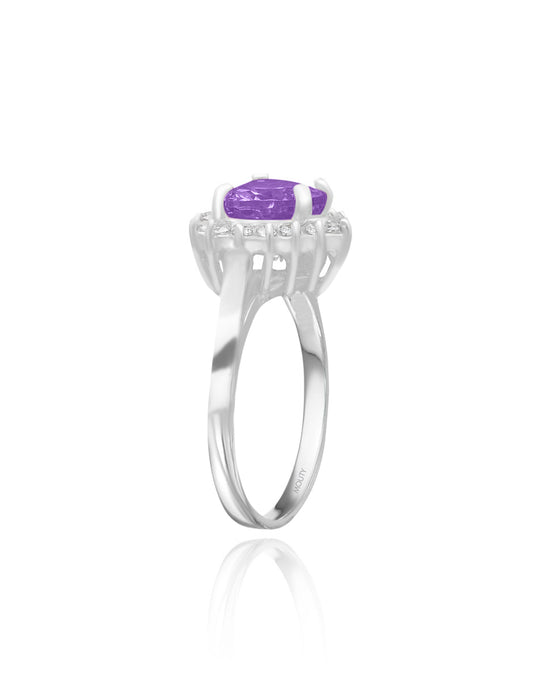 Anillo Serena en oro blanco 14k con circonia morada inspirado en Sailor M.