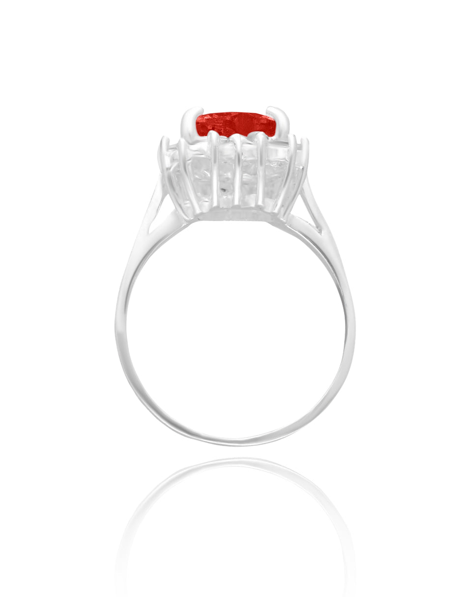 Anillo Serena en oro blanco 14k con circonia roja inspirado en Sailor M.