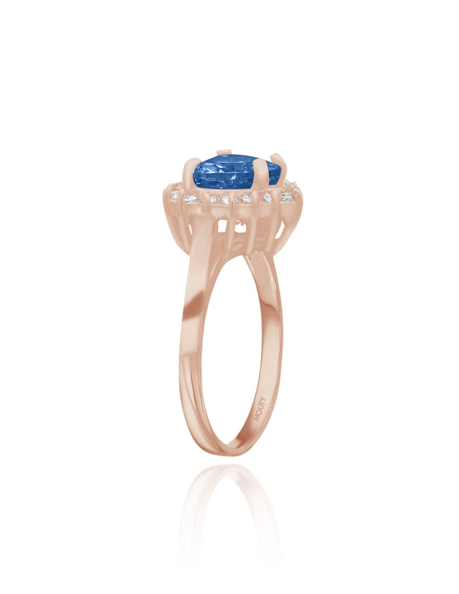 Anillo Serena en oro rosa 18k con circonia azul rey inspirado en Sailor M.