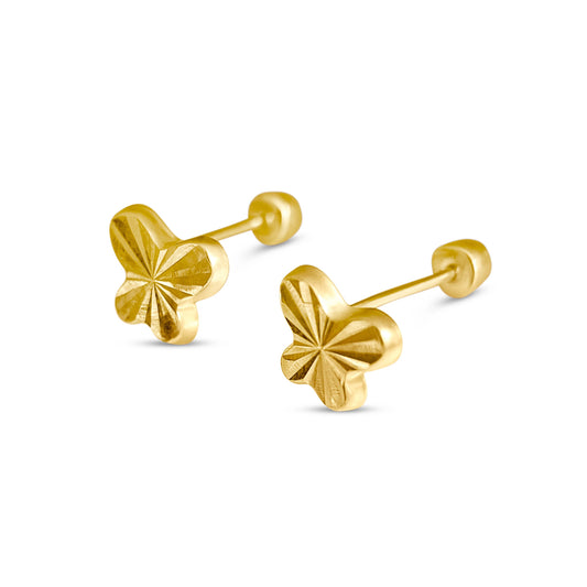 Broqueles basic mariposa diamantada en oro 14k amarillo Cod: 14300 5mm