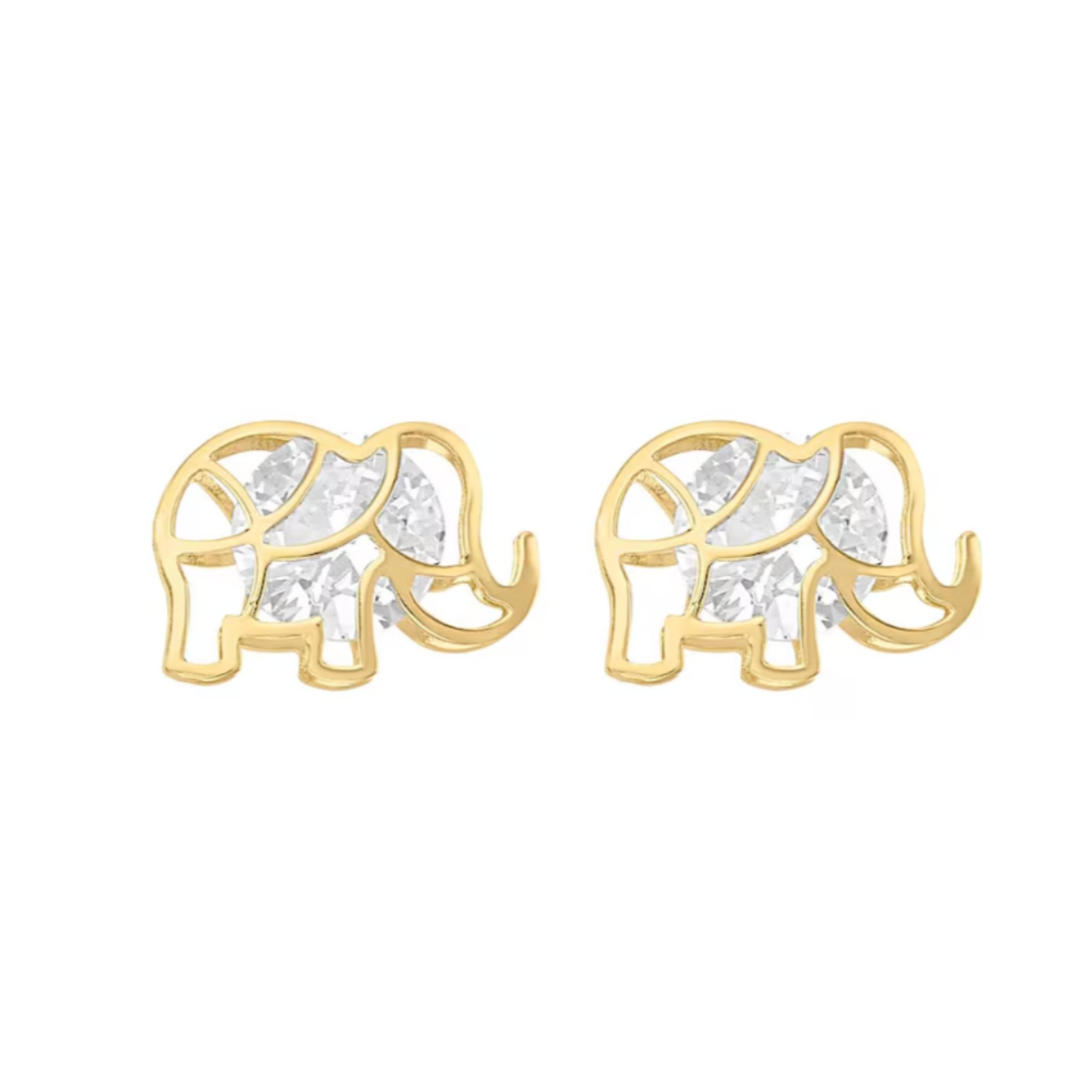 Broqueles elefante laser en oro 10k amarillo con circonia Cod: 14269 6mm