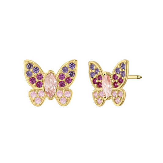 Broqueles Mariposa marquise en oro 10k amarillo con circonia multicolor Cod: 14944 8mm