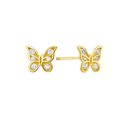 Broqueles Mariposa Tecnicolor en oro 14k amarillo con circonias Cod: 14962 7mm