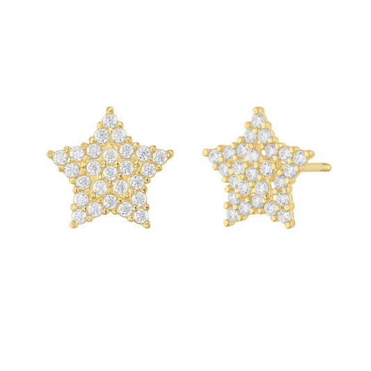 Broqueles Estrella Doble piso pavé en oro 10k amarillo con circonias Cod: 14943 8mm