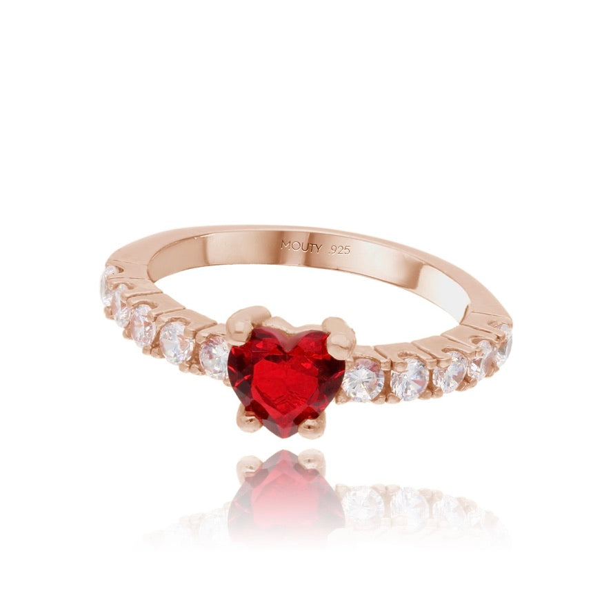 Amour Ring in Rose Gold Plated Silver with Red Zirconia