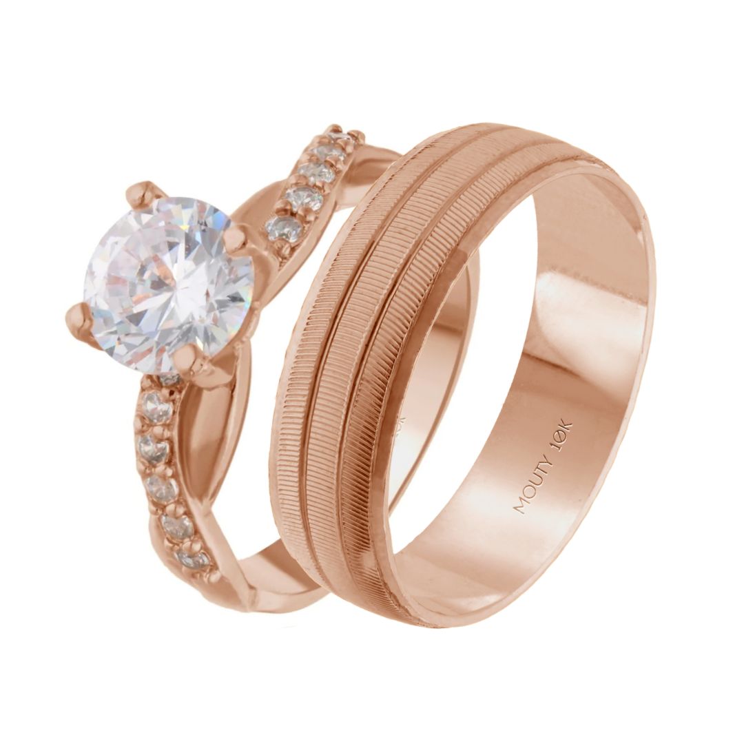 Ethan-Charlize ring duo in 10k rose gold with zircons