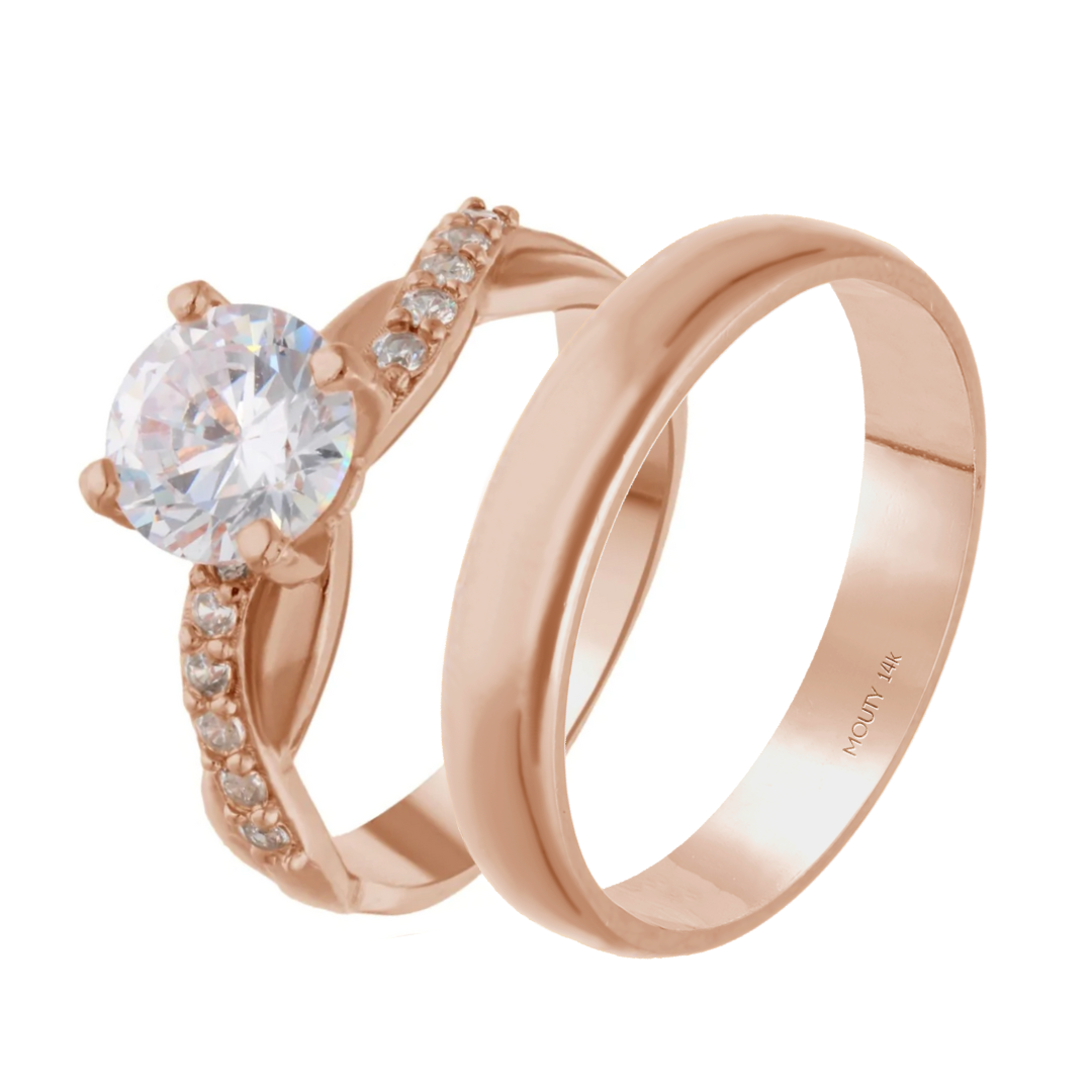 Julian-Charlize ring duo in 14k rose gold with zircons