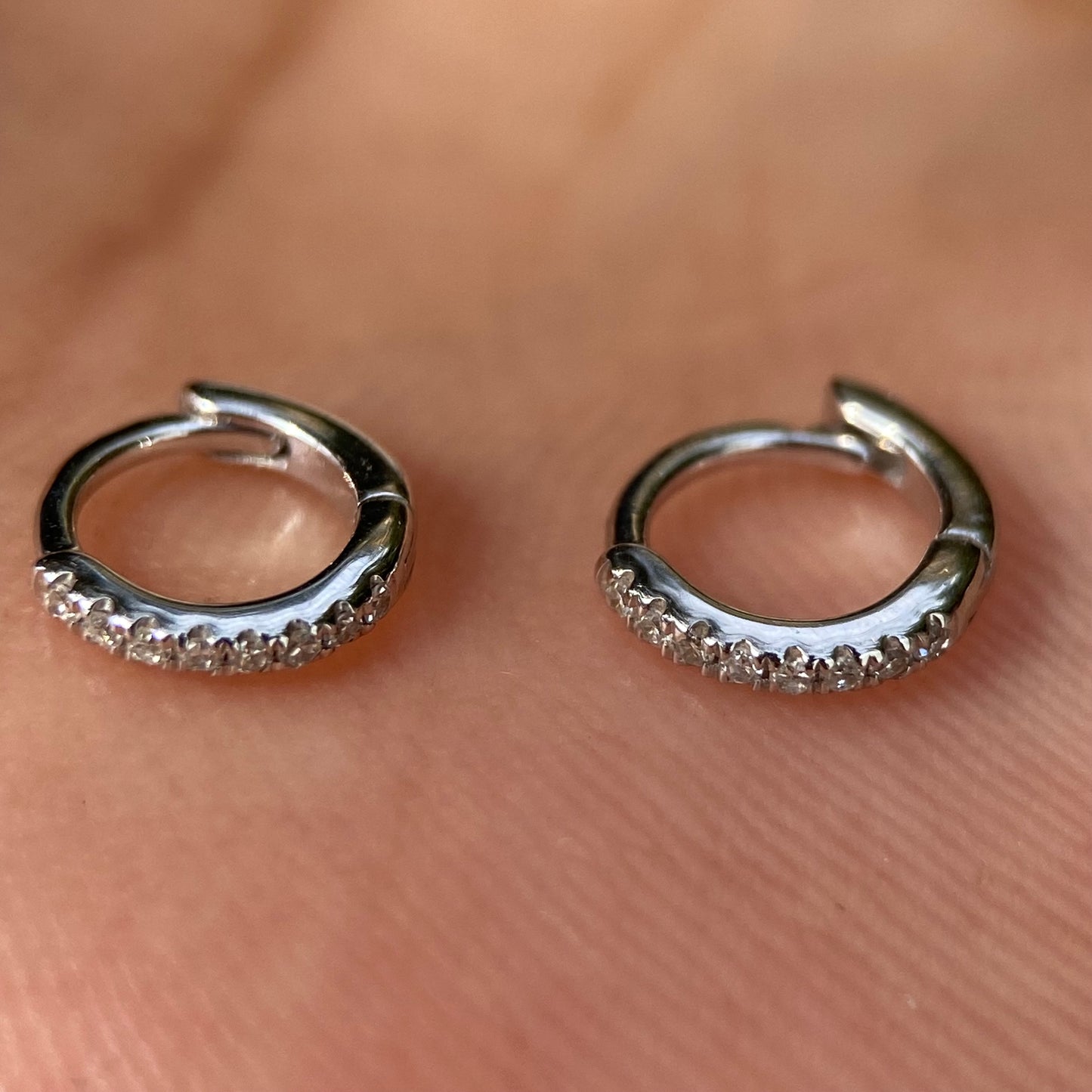 Huggies Hoop Earrings In 14k White Gold With .05ct Diamonds