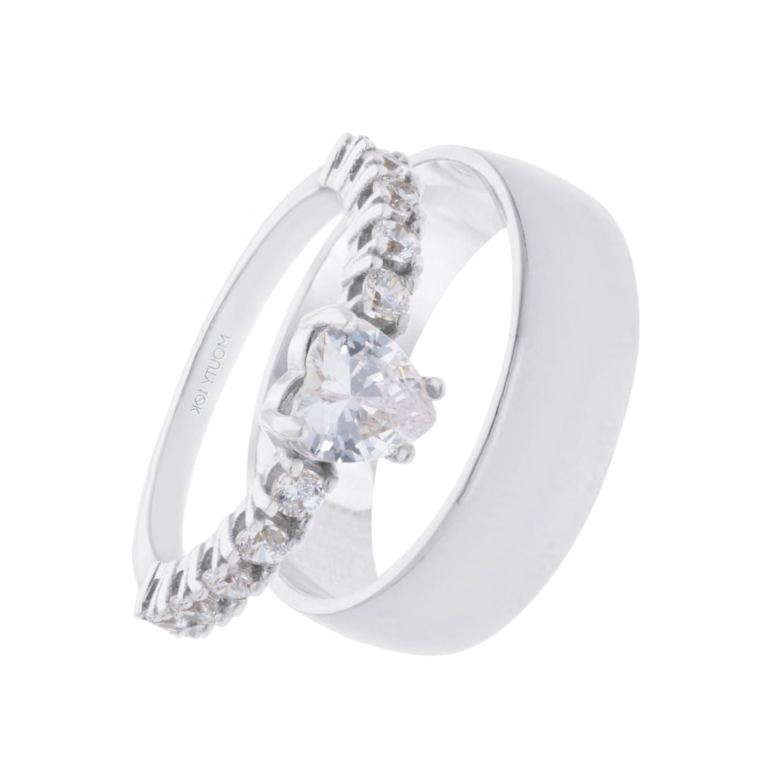 Willow x Amour Ring Duo in Silver with Zirconia 