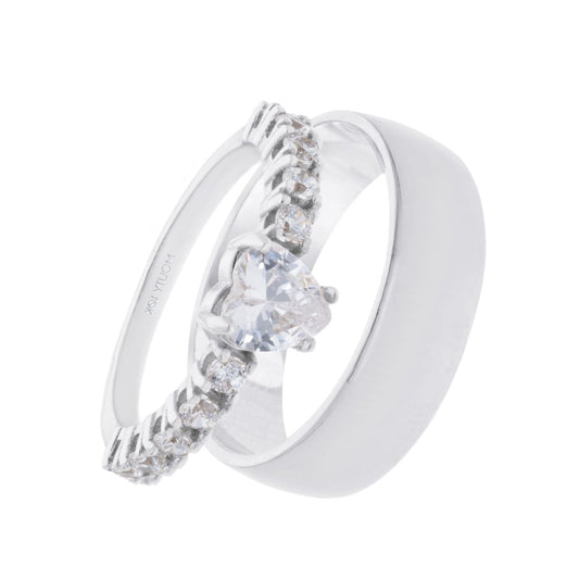 Willow x Amour Ring Duo in Silver with Zirconia 