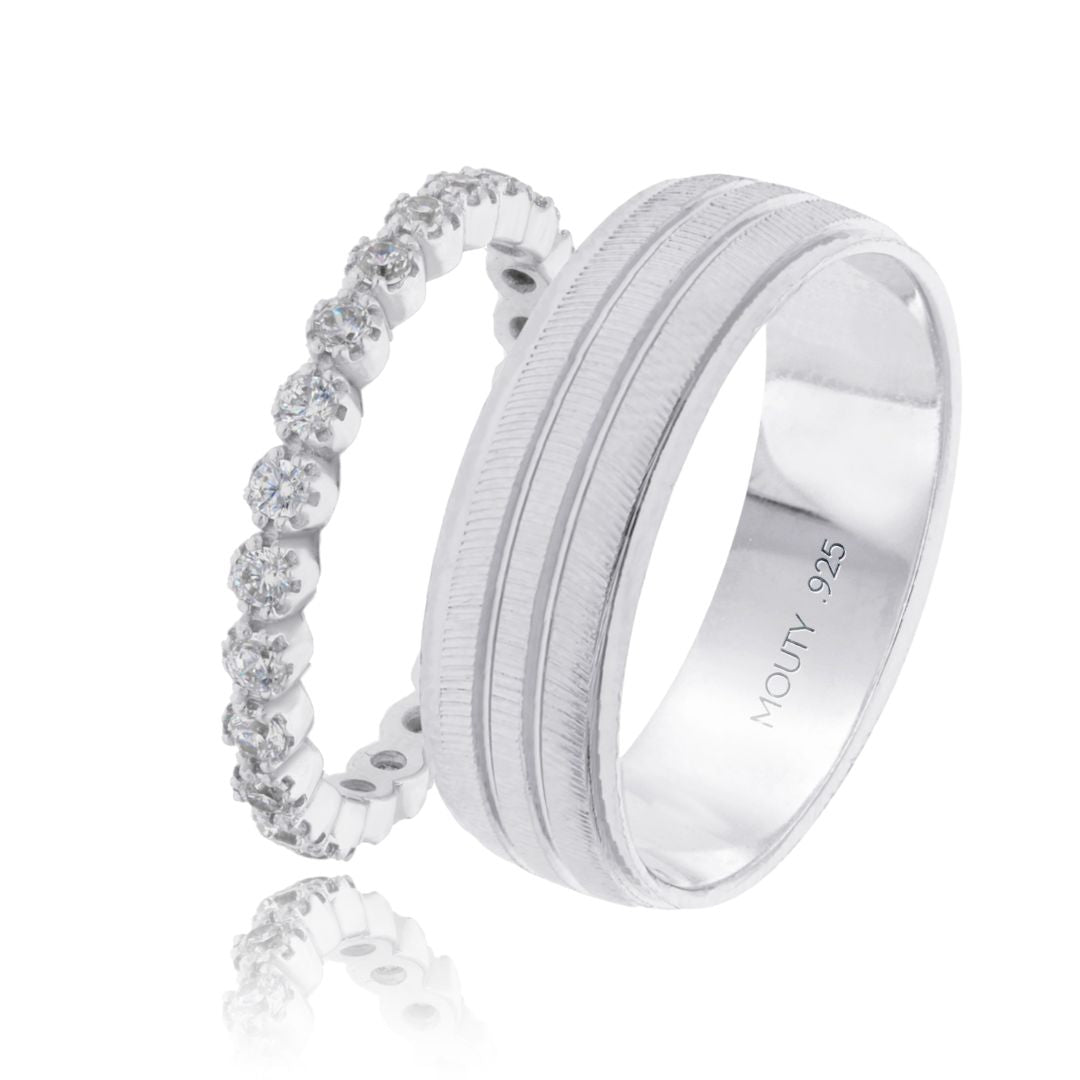 Ethan-Leah Duo Rings in Silver with Zirconia 